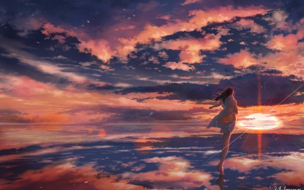 Anime Girl Sky Cloud Sun HD Wallpaper | Background Image