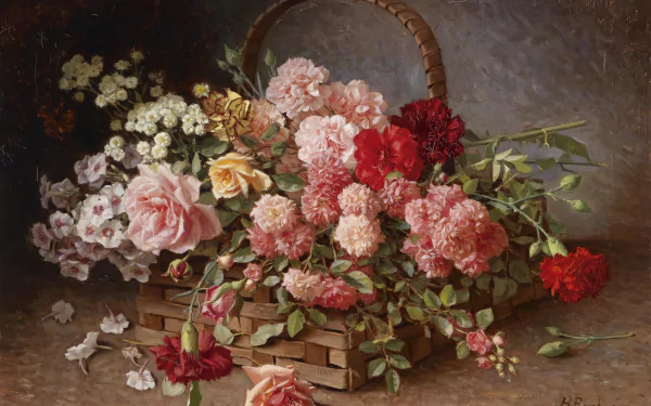  A Basket of Roses and Carnations by Hans Buchner