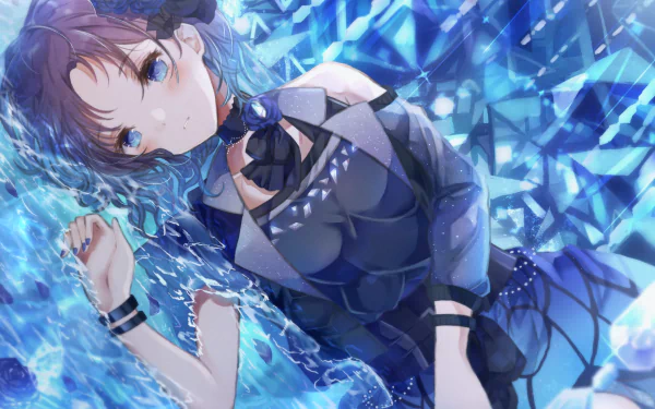 lying down water dress brown hair blush aqua eyes Toru Asakura Anime The iDOLM@STER: Shiny Colors HD Desktop Wallpaper | Background Image