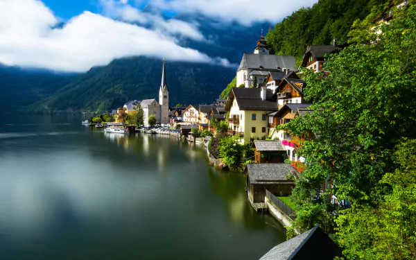 alps Austria lake mountain building house man made Hallstatt HD Desktop Wallpaper | Background Image
