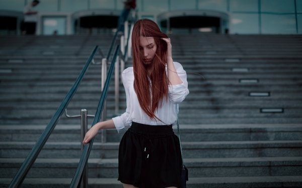 Women Mood Redhead Stairs HD Wallpaper | Background Image