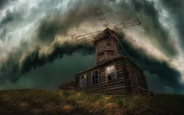 cloud thunderstorm man made windmill HD Desktop Wallpaper | Background Image