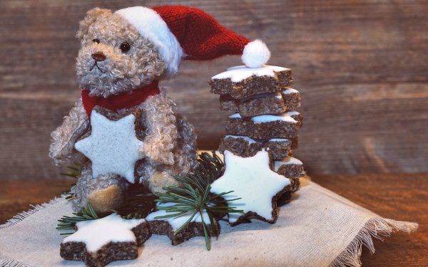 Holiday Christmas Teddy Bear Cookie Santa Hat HD Wallpaper | Background Image