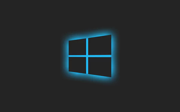 Glowing blue Windows logo on a dark background, showcasing a sleek technology design in 4K Ultra HD quality for a PC desktop wallpaper.