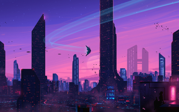 Ciencia ficción Ciudad Cityscape Gato Rascacielos Futurista Fondo de pantalla HD | Fondo de Escritorio