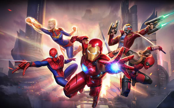 Tony Stark Captain Marvel Wade Wilson Deadpool Star Lord Peter Parker spider man Carol Danvers Iron Man video game Marvel Super War HD Desktop Wallpaper | Background Image