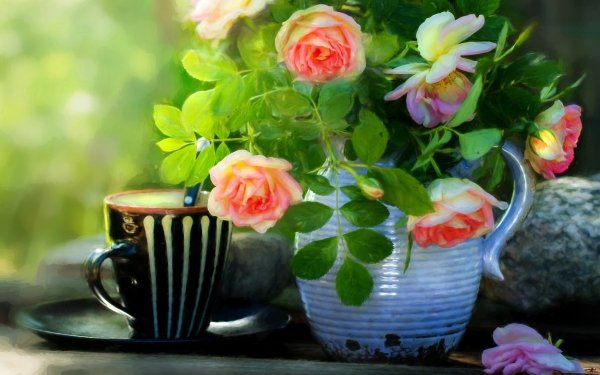 Photography Still Life Rose Mug Jug Flower HD Wallpaper | Background Image