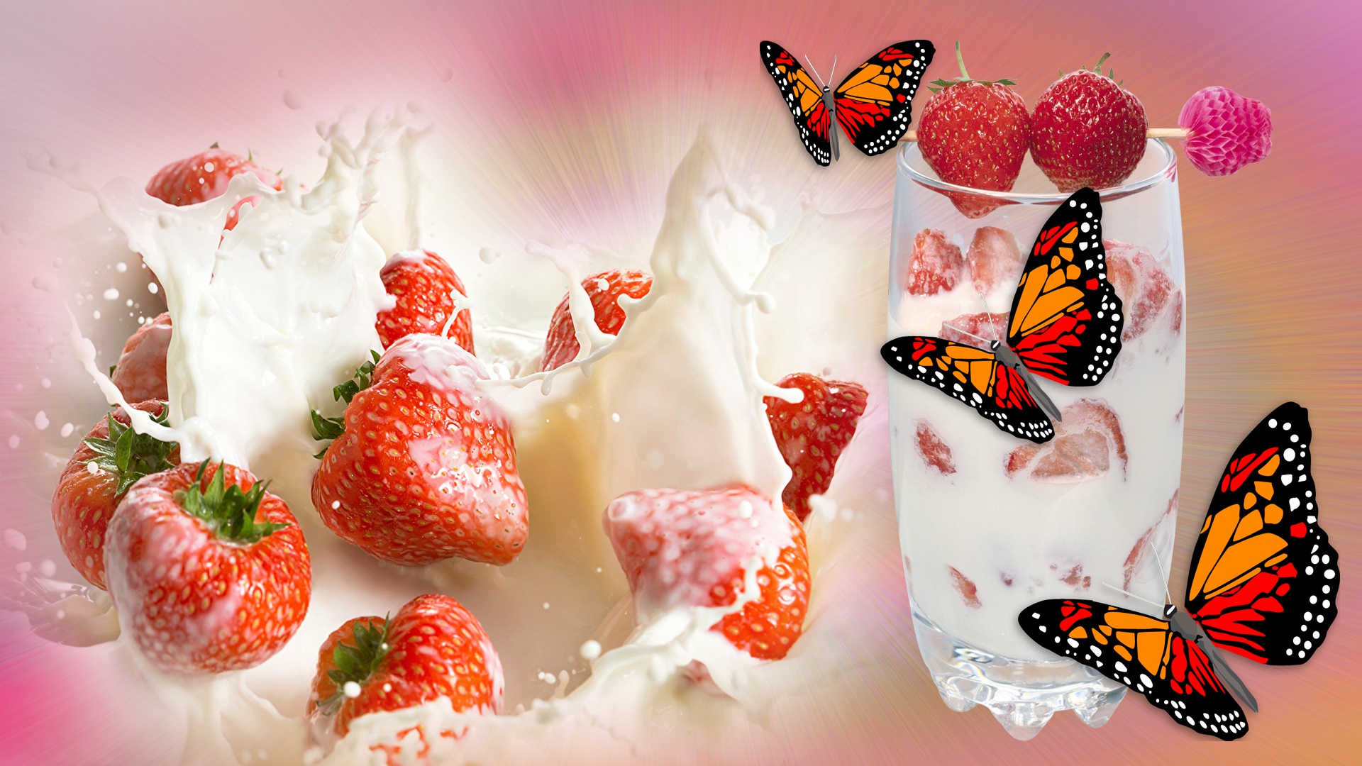 Strawberries and butterflies Fondo de pantalla HD Fondo de Escritorio 1920x1080 ID1120056