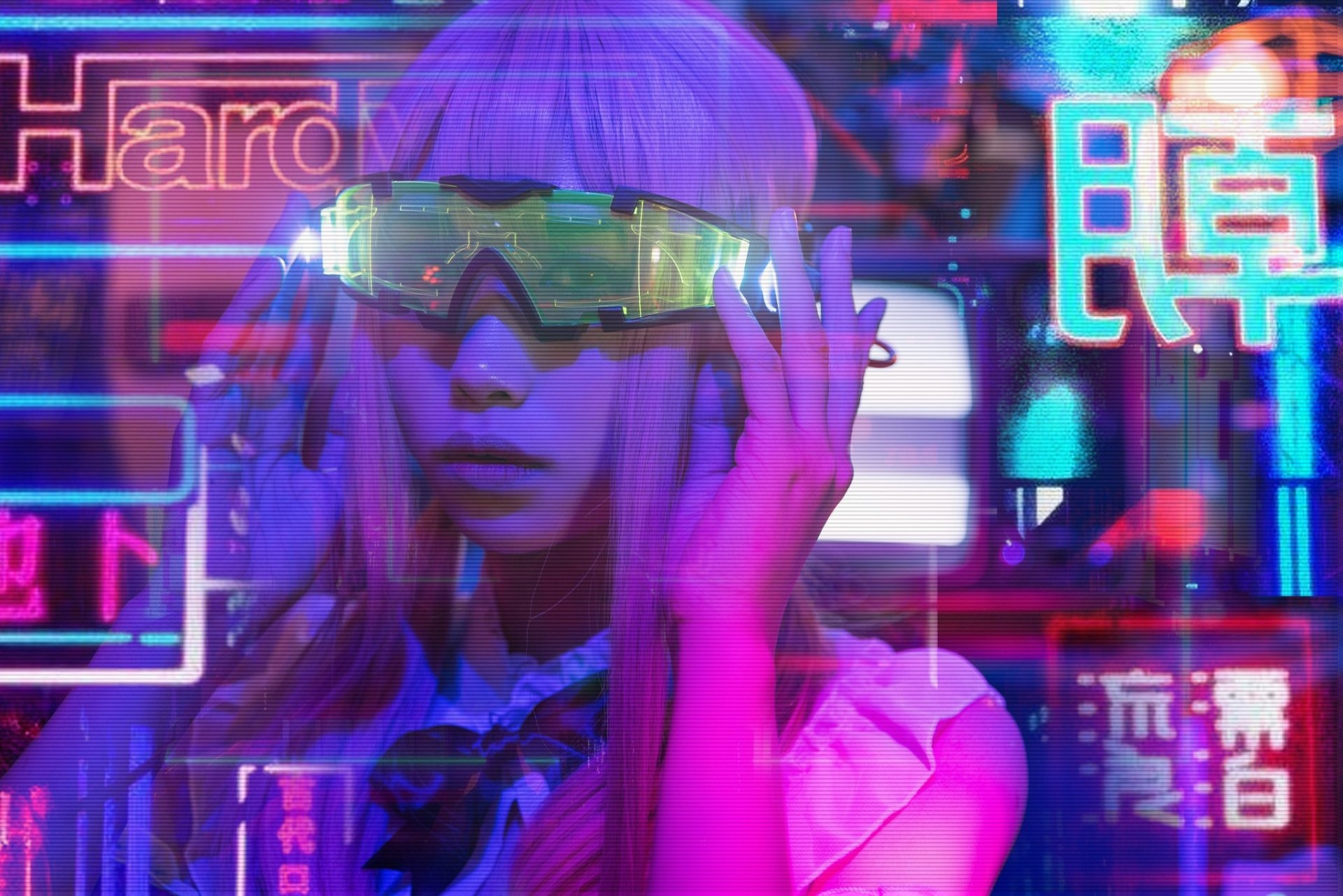 Download Purple Hair Glasses Face Sci Fi Cyberpunk HD Wallpaper ...