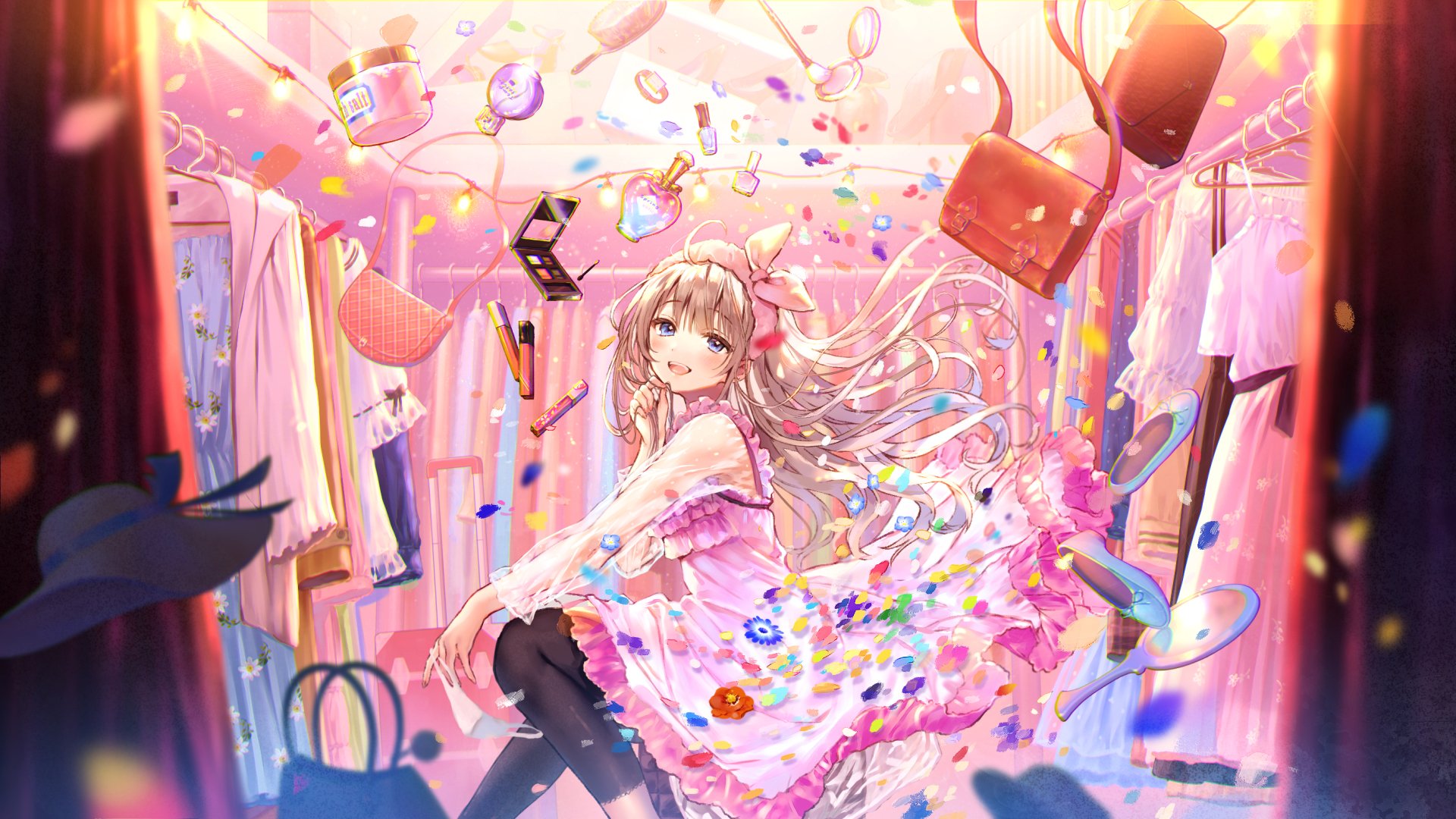 Download Long Hair Dress Brown Hair Blue Eyes Anime Girl Anime Girl HD Wallpaper by はねこと