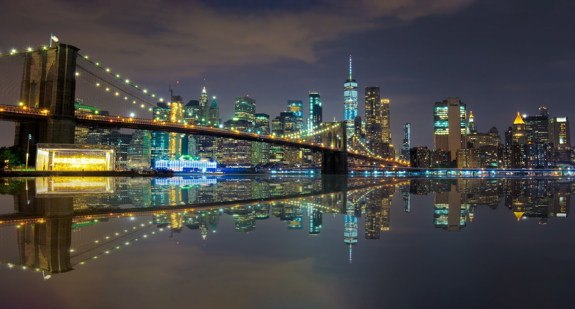 Download Skyscraper USA Building Reflection Bridge Night Man Made New ...