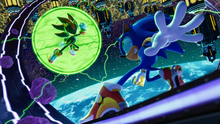 4K Ultra HD wallpaper featuring Sonic the Hedgehog and Shadow the Hedgehog with a glowing Chaos Emerald in a dynamic scene inspired by Sonic Adventure 2.