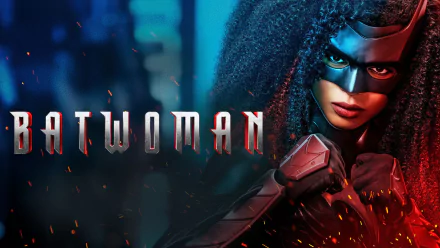 4K Ultra HD PC desktop wallpaper of Ryan Wilder as Batwoman from the DC Comics TV show — a close-up masked heroine amid glowing embers and a moody city backdrop.