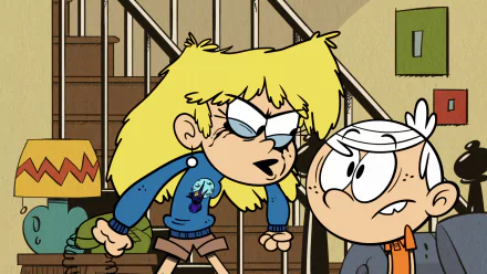 HD wallpaper of 'The Loud House' featuring two animated characters, one looking angry and the other shocked.