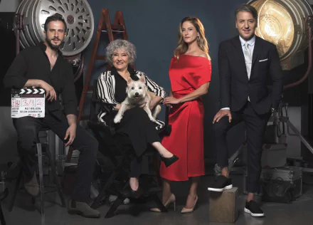 HD desktop wallpaper featuring the cast of Call My Agent! posing confidently on a film set.