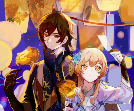 Zhongli (Genshin Impact) Lumine (Genshin Impact) video game Genshin Impact HD Desktop Wallpaper | Background Image