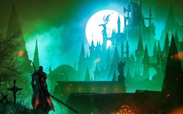Fantasy Castle Castles Night Moon Dragon Warrior HD Wallpaper | Background Image