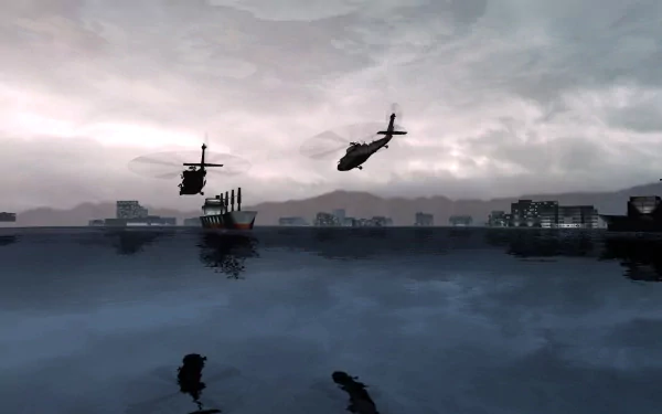 cloud sky helicopter ship town video game water Fear HD Desktop Wallpaper | Background Image
