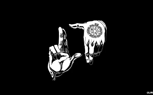 HD desktop wallpaper featuring a minimalist design of Alucard's gloved hands from the Hellsing anime, depicted on a stark black background.