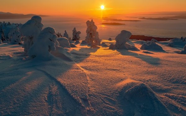 Nature Winter Landscape Sunrise Snow HD Wallpaper | Background Image