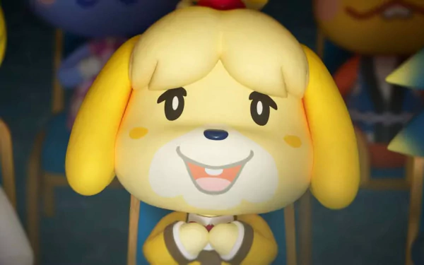 HD desktop wallpaper featuring a smiling character from Animal Crossing: New Horizons.