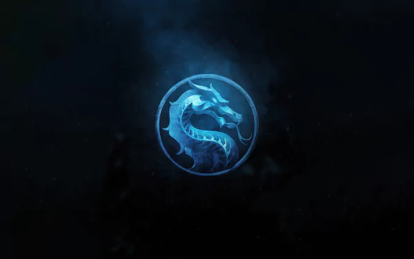 4K Ultra HD PC desktop wallpaper featuring the glowing blue Mortal Kombat dragon logo with Sub-Zero’s icy aura in a dark, smoky background.