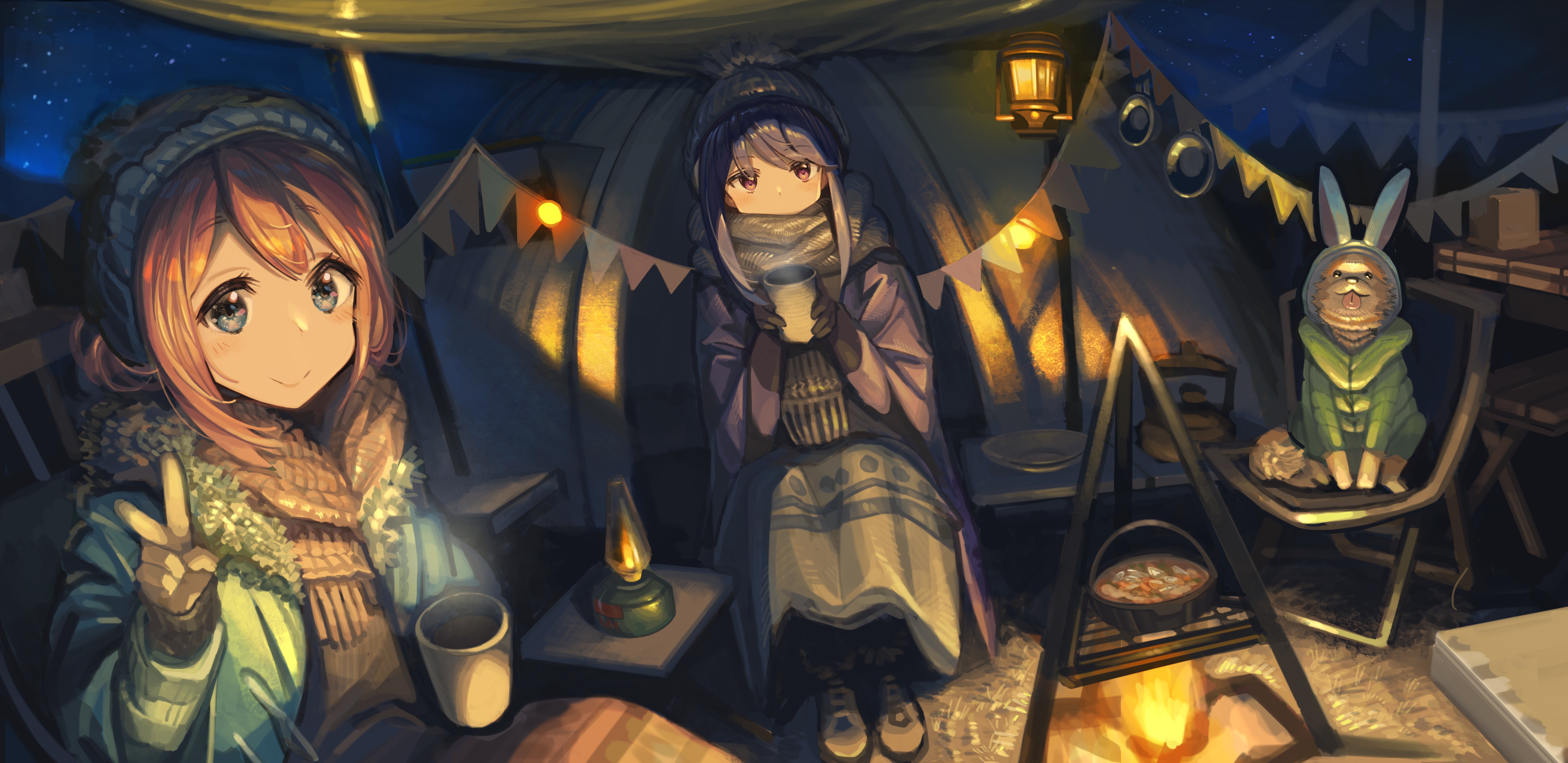 Premium Photo | Anime girl sitting by a campfire in the wilderness at night  generative ai
