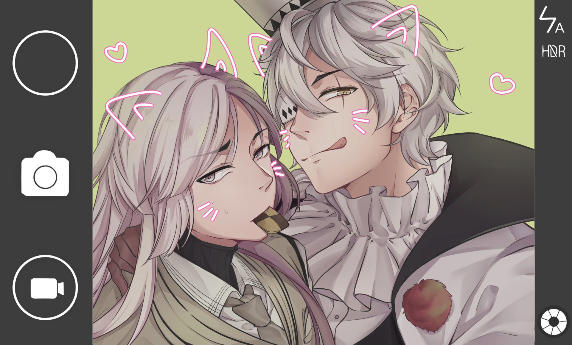 Anime-style HD desktop wallpaper featuring two characters from Bungou Stray Dogs with playful cat ear and whisker effects on a light green background.