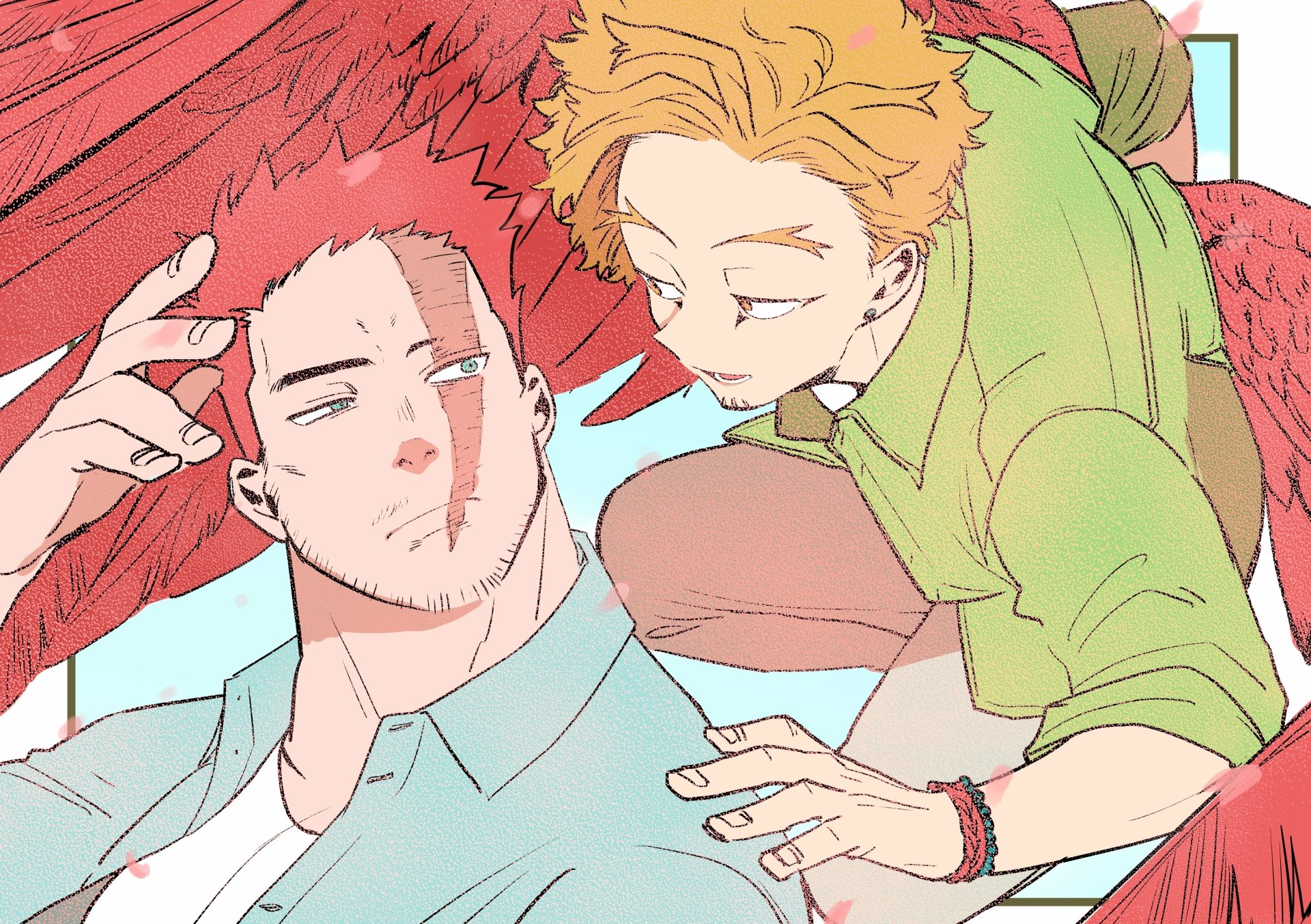 Anime-style 4K Ultra HD wallpaper featuring Keigo Takami (Hawks) and Endeavor from My Hero Academia sharing a moment with detailed expressions and vibrant colors.