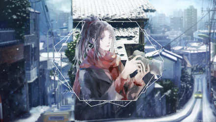 Wei Wuxian from Mo Dao Zu Shi stands in a snowy urban setting, captured in a 4K Ultra HD anime-style desktop wallpaper.