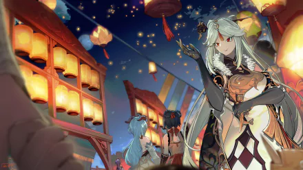 red eyes blue hair white hair Xiangling (Genshin Impact) Ningguang (Genshin Impact) Ganyu (Genshin Impact) video game Genshin Impact HD Desktop Wallpaper | Background Image