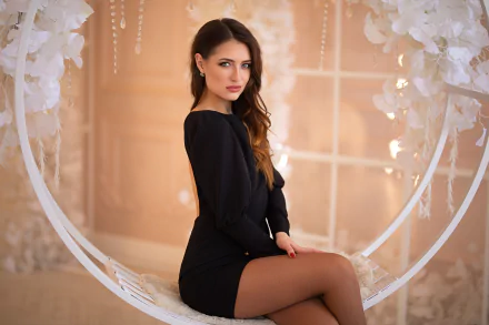 black dress brunette woman model HD Desktop Wallpaper | Background Image