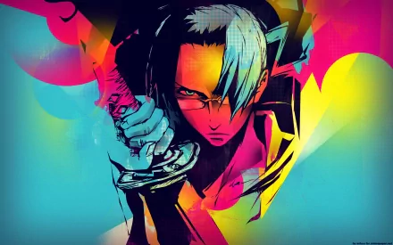 A vibrant HD wallpaper featuring Jin from Samurai Champloo, showcasing his intense expression and wielding a sword against a colorful backdrop. An eye-catching anime-inspired design.