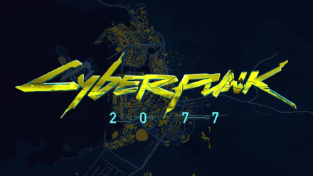4K Ultra HD Cyberpunk 2077 PC desktop wallpaper featuring the game’s bold neon logo against a dark, futuristic backdrop.