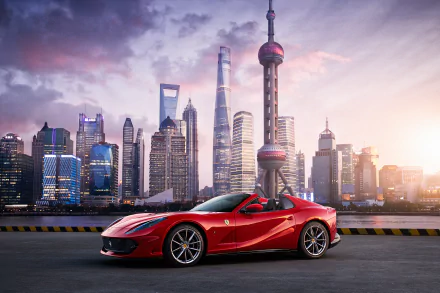 skyscraper city supercar Ferrari car vehicle Ferrari 812 GTS HD Desktop Wallpaper | Background Image