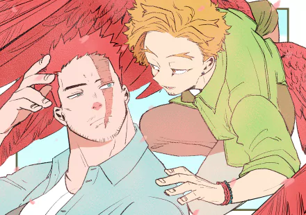 Anime-style 4K Ultra HD wallpaper featuring Keigo Takami (Hawks) and Endeavor from My Hero Academia sharing a moment with detailed expressions and vibrant colors.