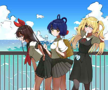 blue hair yellow eyes brown eyes brown hair green eyes blonde Xiangling (Genshin Impact) Fischl (Genshin Impact) Amber (Genshin Impact) video game Genshin Impact HD Desktop Wallpaper | Background Image