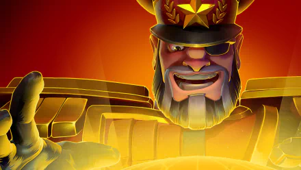 HD wallpaper for Evil Genius 2: World Domination featuring a charismatic villain character with a golden crown and a scheming smile.