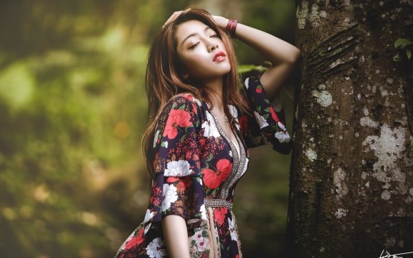 Women Asian Model Brunette Depth Of Field Dress Mood HD Wallpaper | Background Image