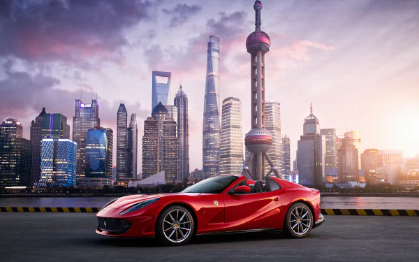 skyscraper city supercar Ferrari car vehicle Ferrari 812 GTS HD Desktop Wallpaper | Background Image