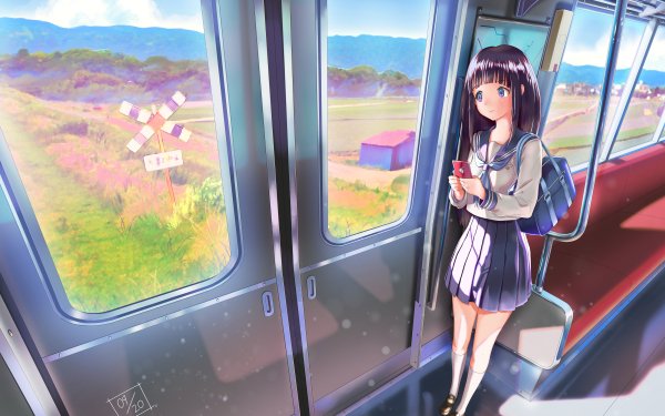 Anime Hyouka Eru Chitanda School Uniform Black Hair Long Hair Purple Eyes HD Wallpaper | Background Image
