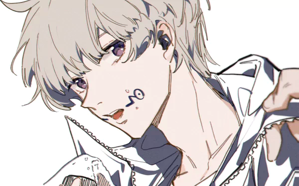 HD PC desktop wallpaper featuring Toge Inumaki from the anime Jujutsu Kaisen, showcasing his distinct pale hair and calm expression in a clean, minimalistic style.