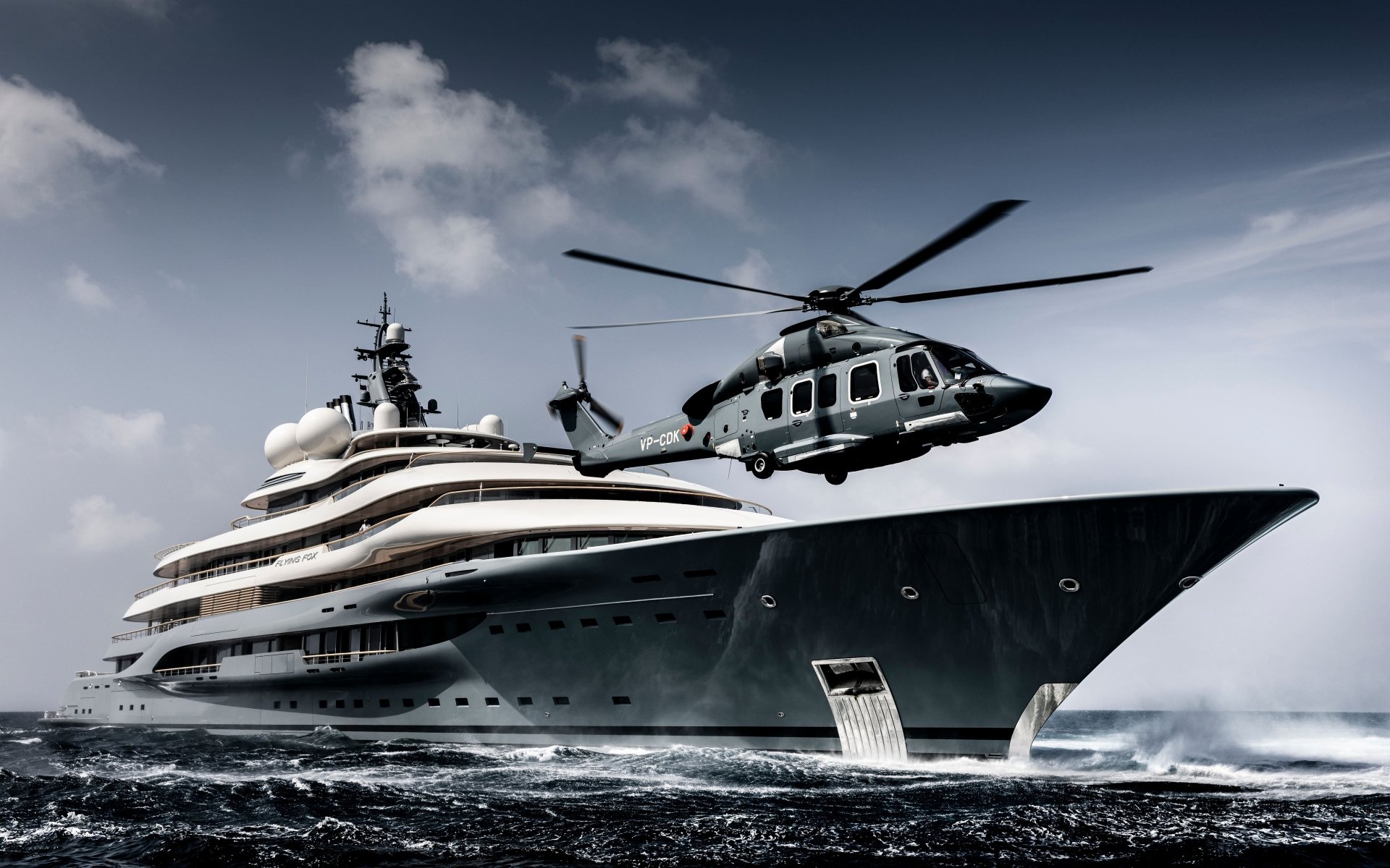 yacht with helicopter