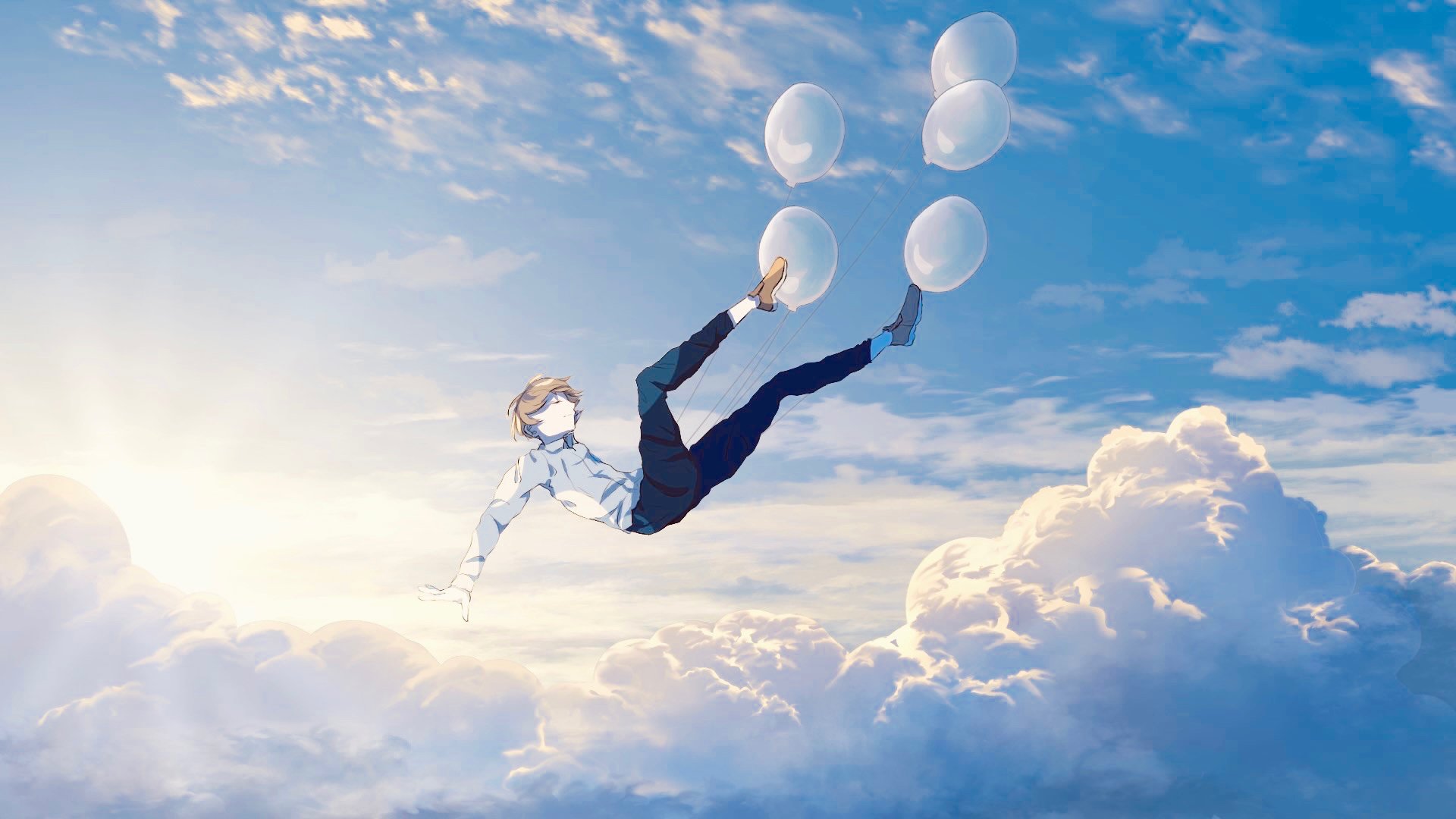 Anime fly boys flower sky clouds wallpaper, 2800x1865, 648652