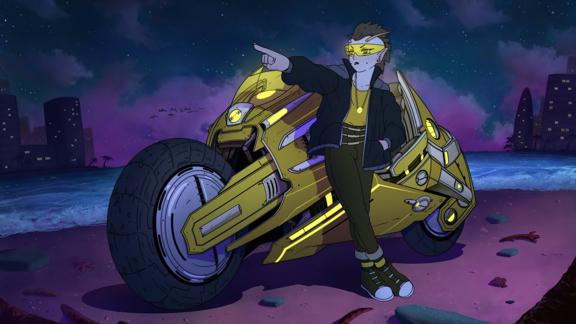 Download Motorcycle Sci Fi Cyberpunk 4k Ultra HD Wallpaper by Nelson Navarro N.