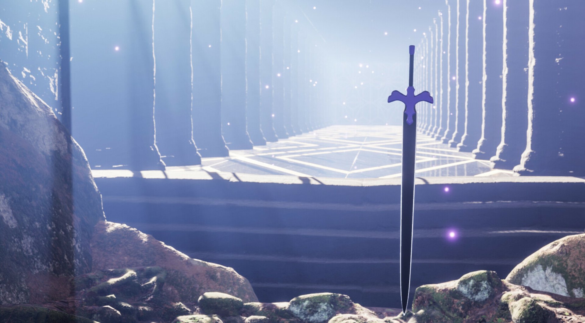 Elucidator from Sword Art Online: Alicization planted in stone before glowing temple steps — anime HD PC desktop wallpaper background.