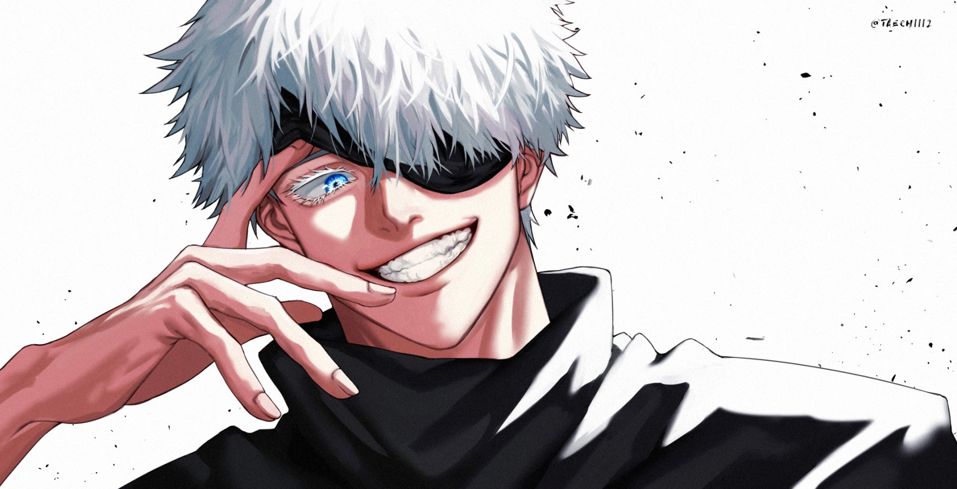 Download Blindfold Blue Eyes White Hair Satoru Gojo Anime Jujutsu Kaisen HD Wallpaper by Litchi