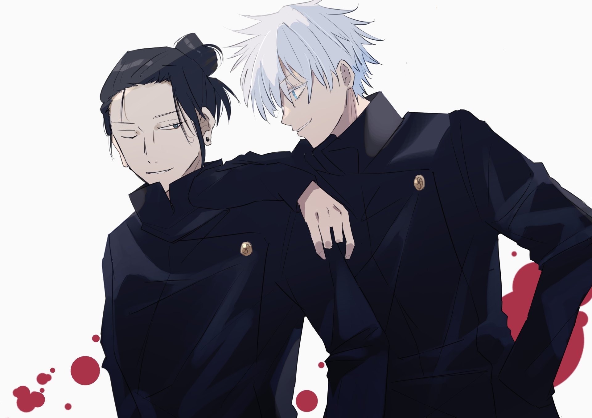 Download School Uniform Black Hair Suguru Geto Blue Eyes White Hair Satoru Gojo Anime Jujutsu Kaisen Gojo & Geto 4k Ultra HD Wallpaper by yui