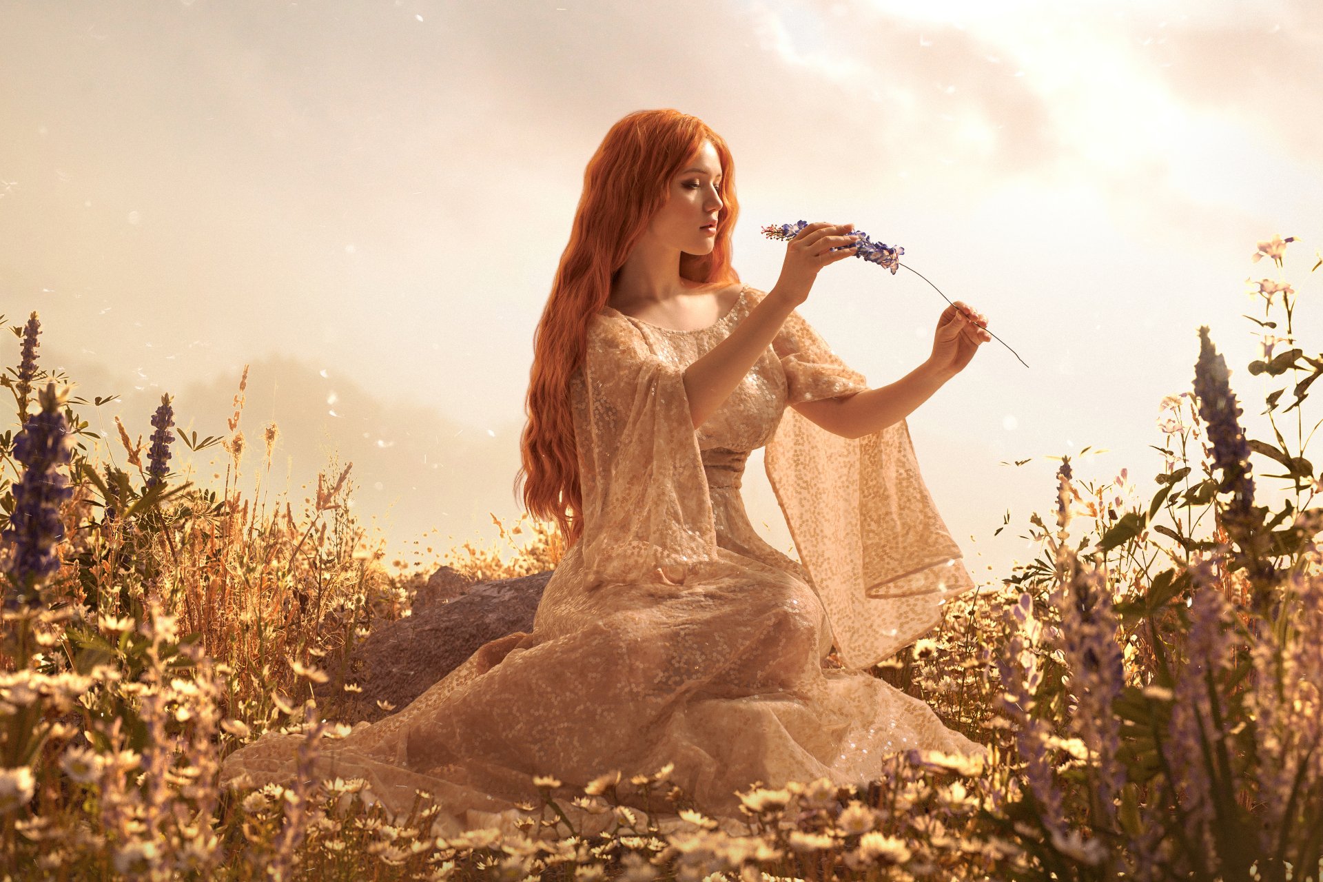 Download Long Hair Redhead Dress Woman Model 8k Ultra HD Wallpaper