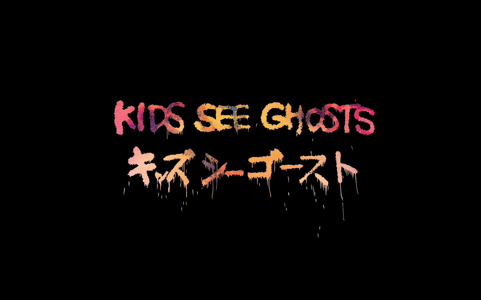 HD desktop wallpaper with 'Kids See Ghosts' text in stylized font against a black background.